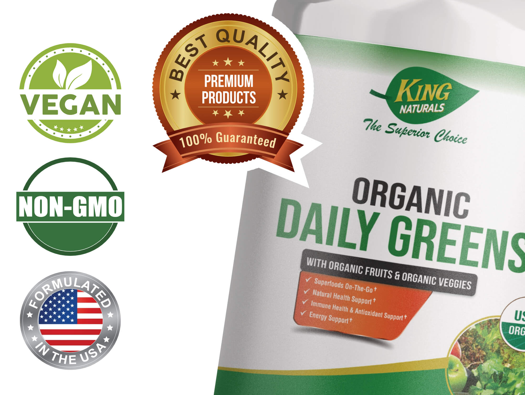 King Naturals Organic Daily Greens with Organic Fruits and Organic Veggies – 120 Tabs King Naturals Organic Daily Greens with Organic Fruits and Organic Veggies – 120 Tabs