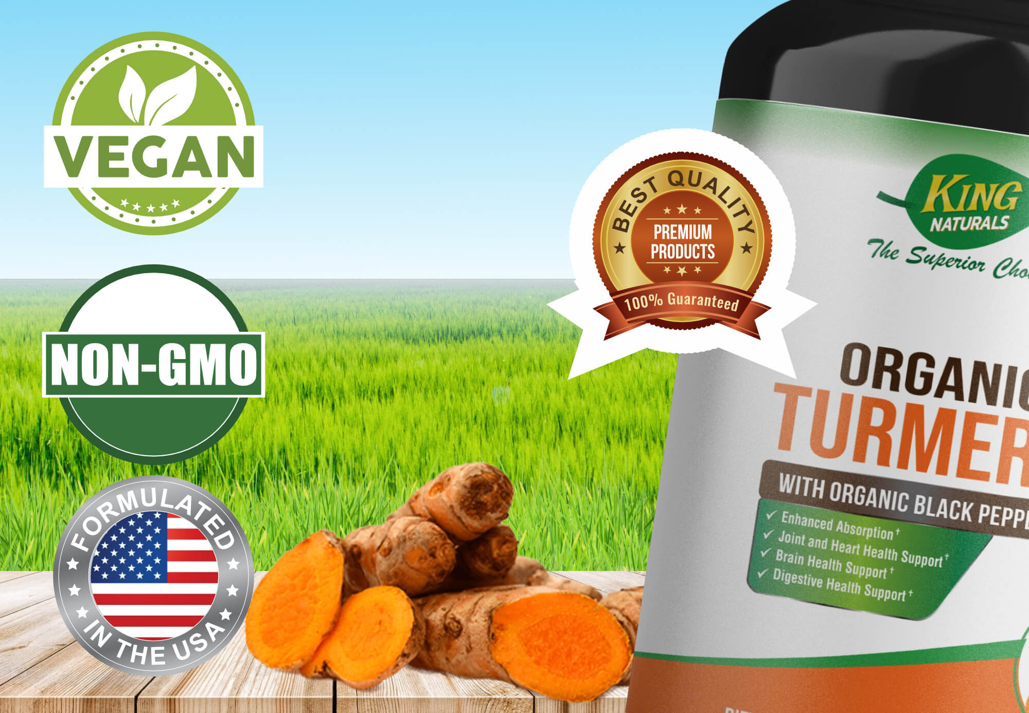 Organic Turmeric with Organic Black Pepper by King Naturals I 90 Tabs Organic Turmeric with Organic Black Pepper by King Naturals I 90 Tabs